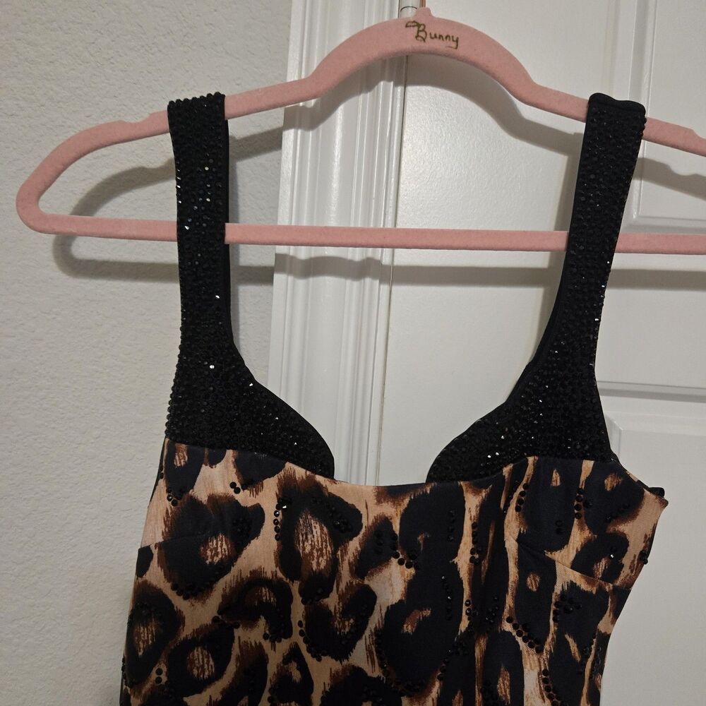 Seni & Cade Mini Dress Women S Leopard Animal Rhinestone HOCO Sequin Bodycon NWT - Picture 3 of 9